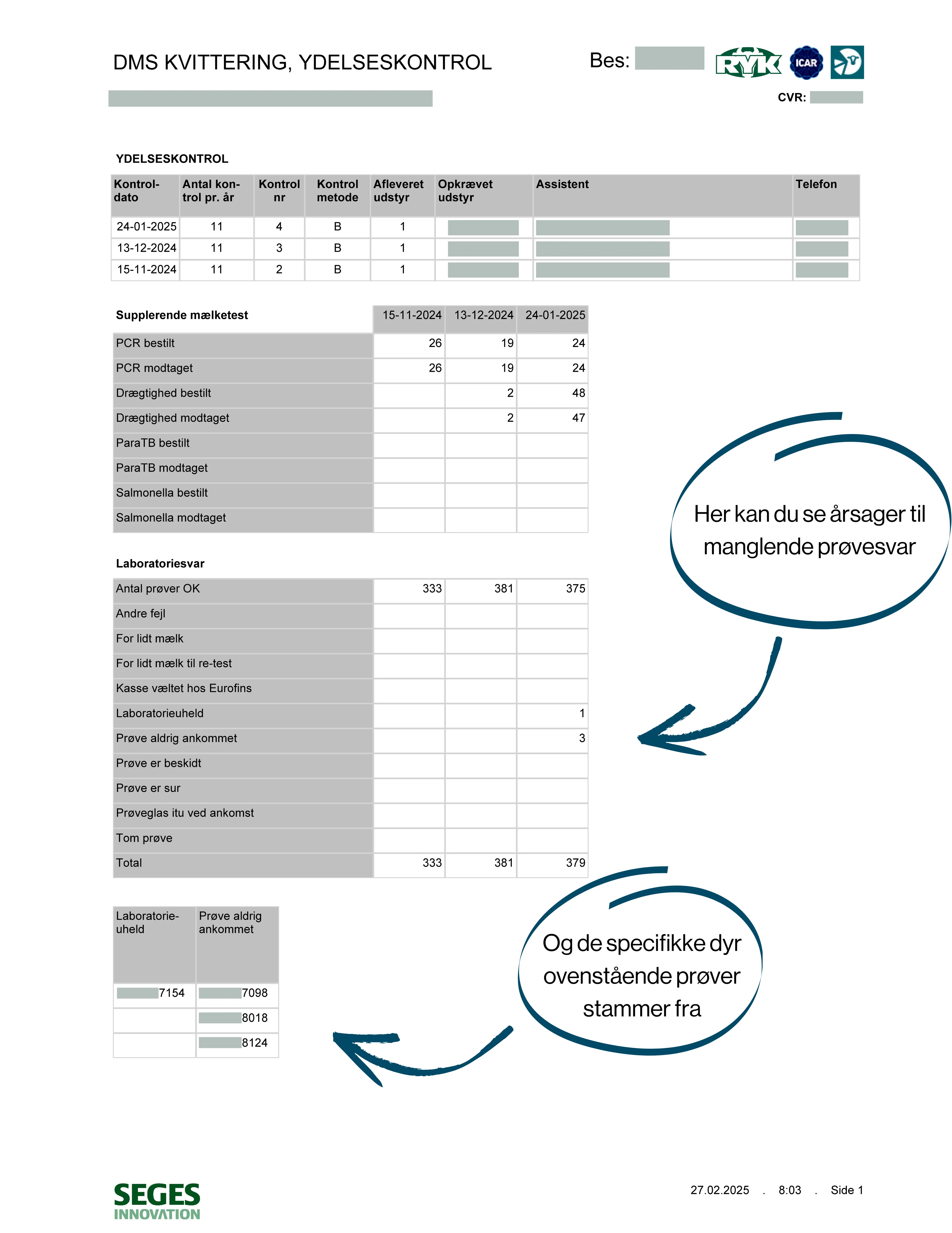 Udskrift DMS Kvittering Ydelseskontrol