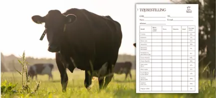 RDM Merchandise Bestillingslisten Med RDM Ko I Baggrunden